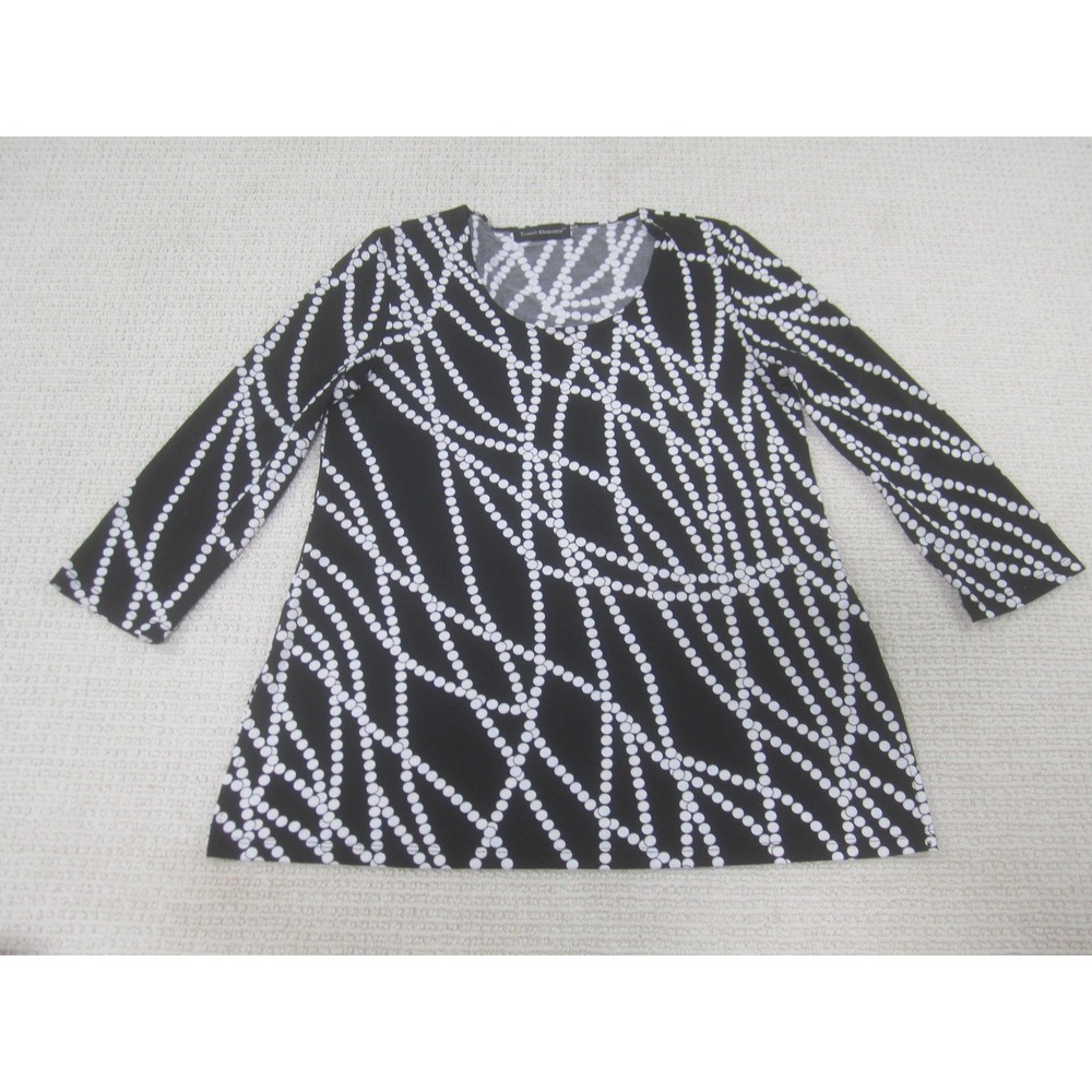 Travel Elements Shirt‎ Womens Small Black White Dot Print Tunic Stretch Made USA